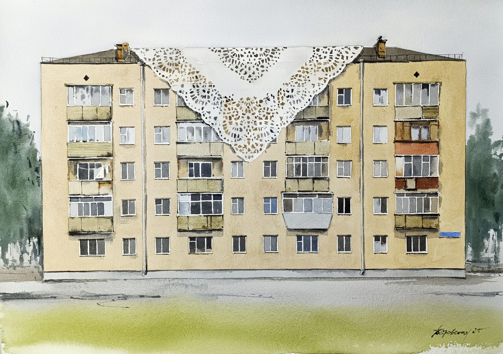 Ирина Петровская (Авторская графика - 
                  59 x 42 см) Бабушка приходила