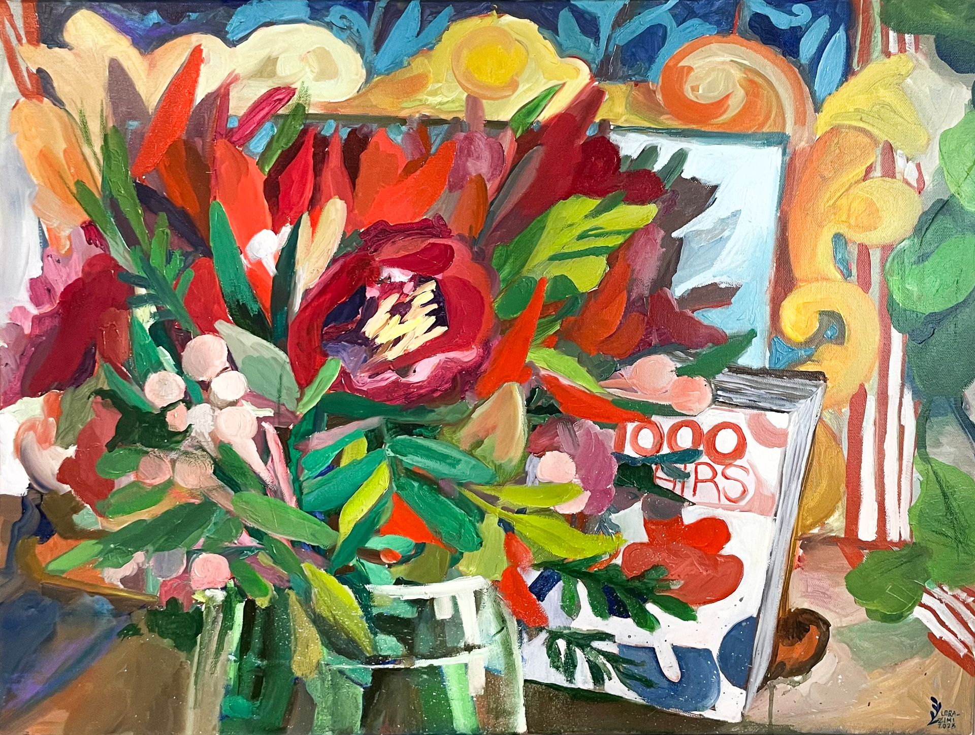 Валерия Зимятова (Картина, живопись - 
                  80 x 60 см) Красные пионы и книга