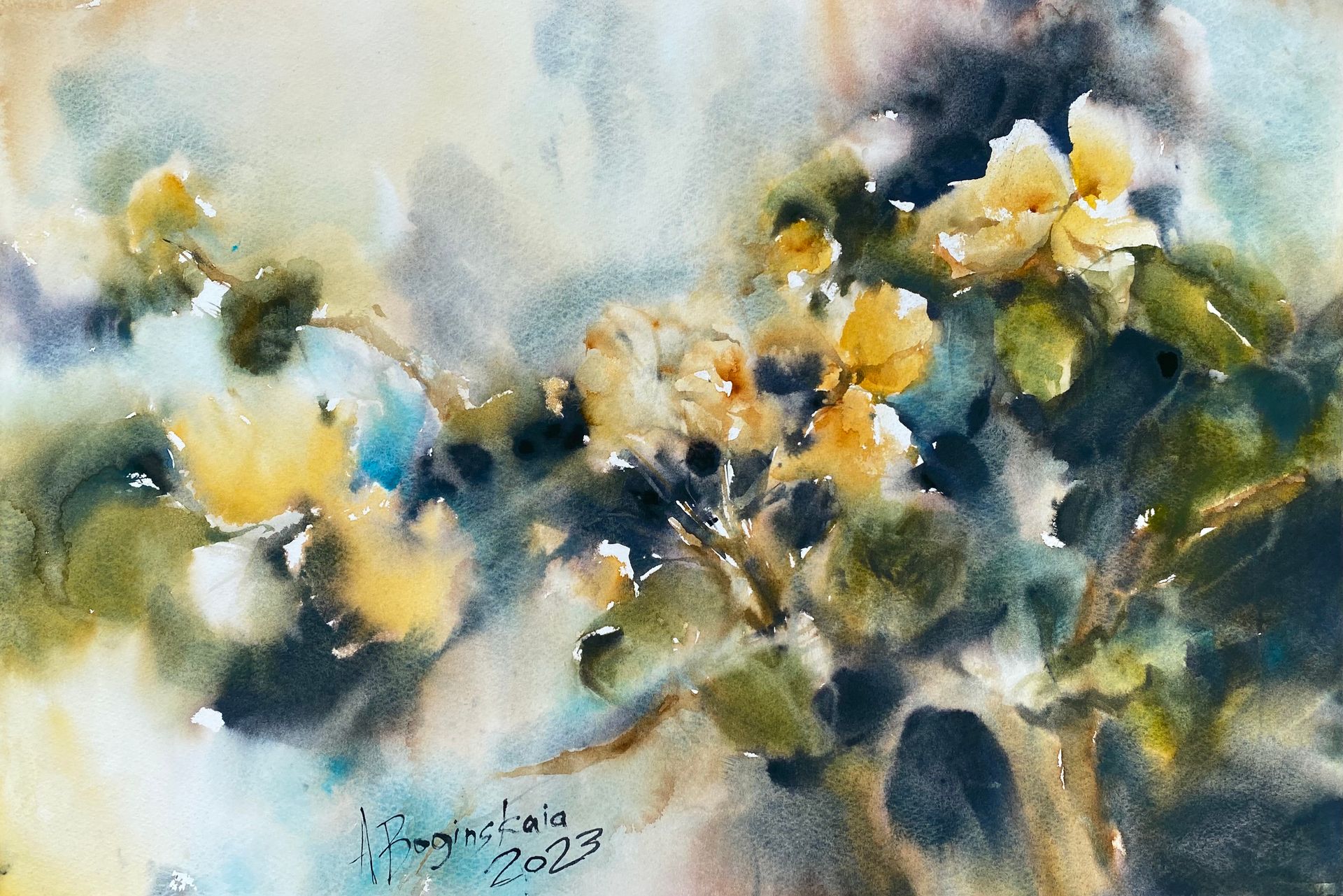 Анна Богинская (Авторская графика - 
                  56 x 38 см) Желтая герань