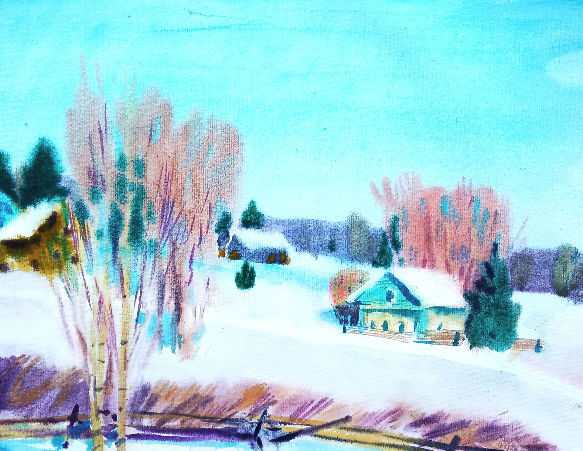 Евгения Сопова (Авторская графика - 
                  50 x 40 см) Зимнее солнце