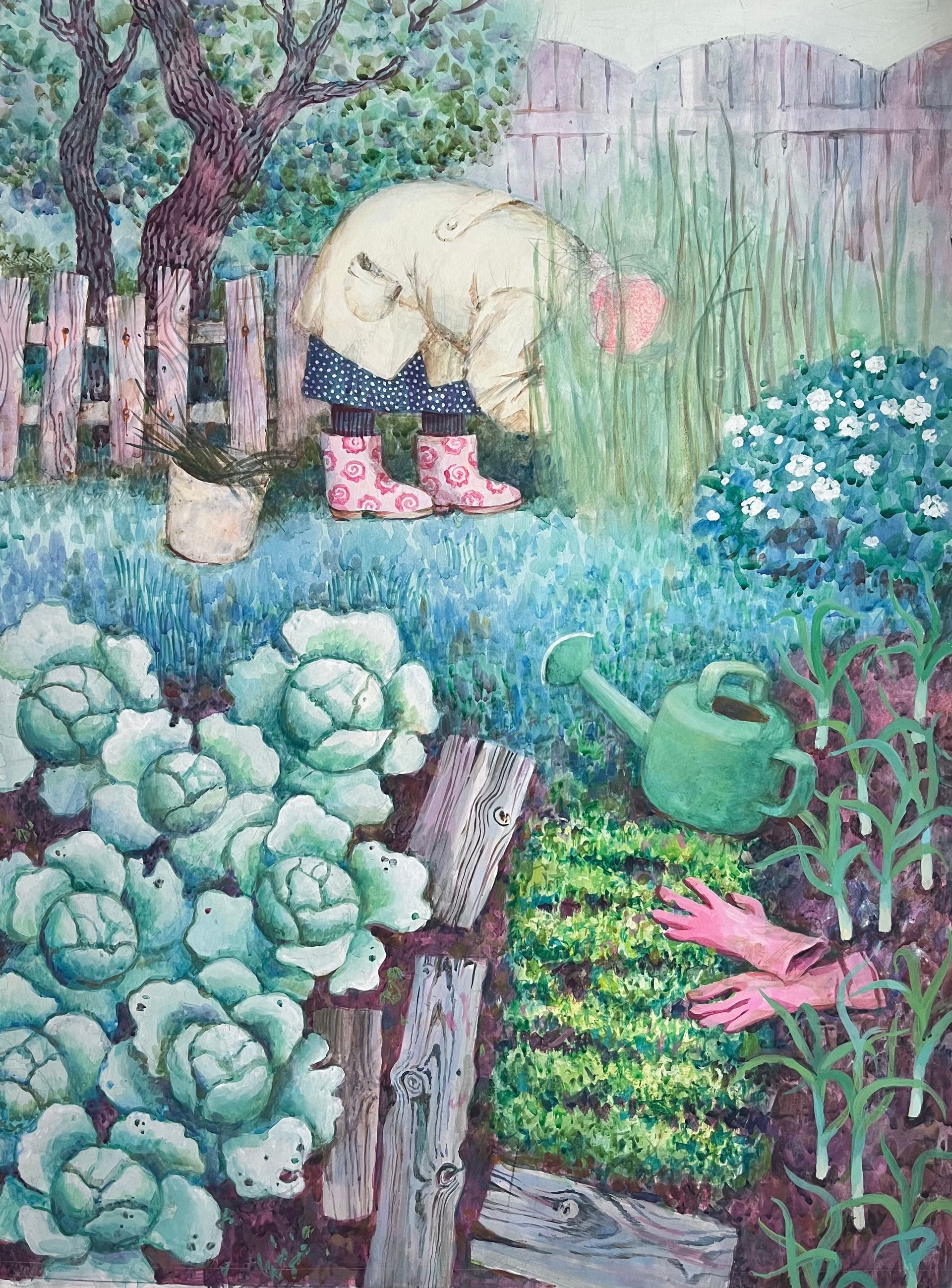 Анастасия Крушельницкая (Авторская графика - 
                  45 x 60 см) Бабушка в саду