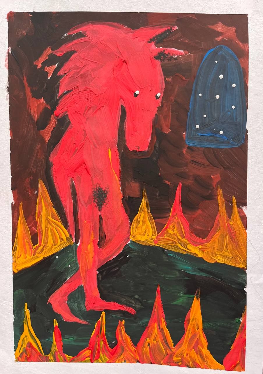 Лина Кордюченко (Авторская графика - 
                  20 x 30 см) Красная лошадь