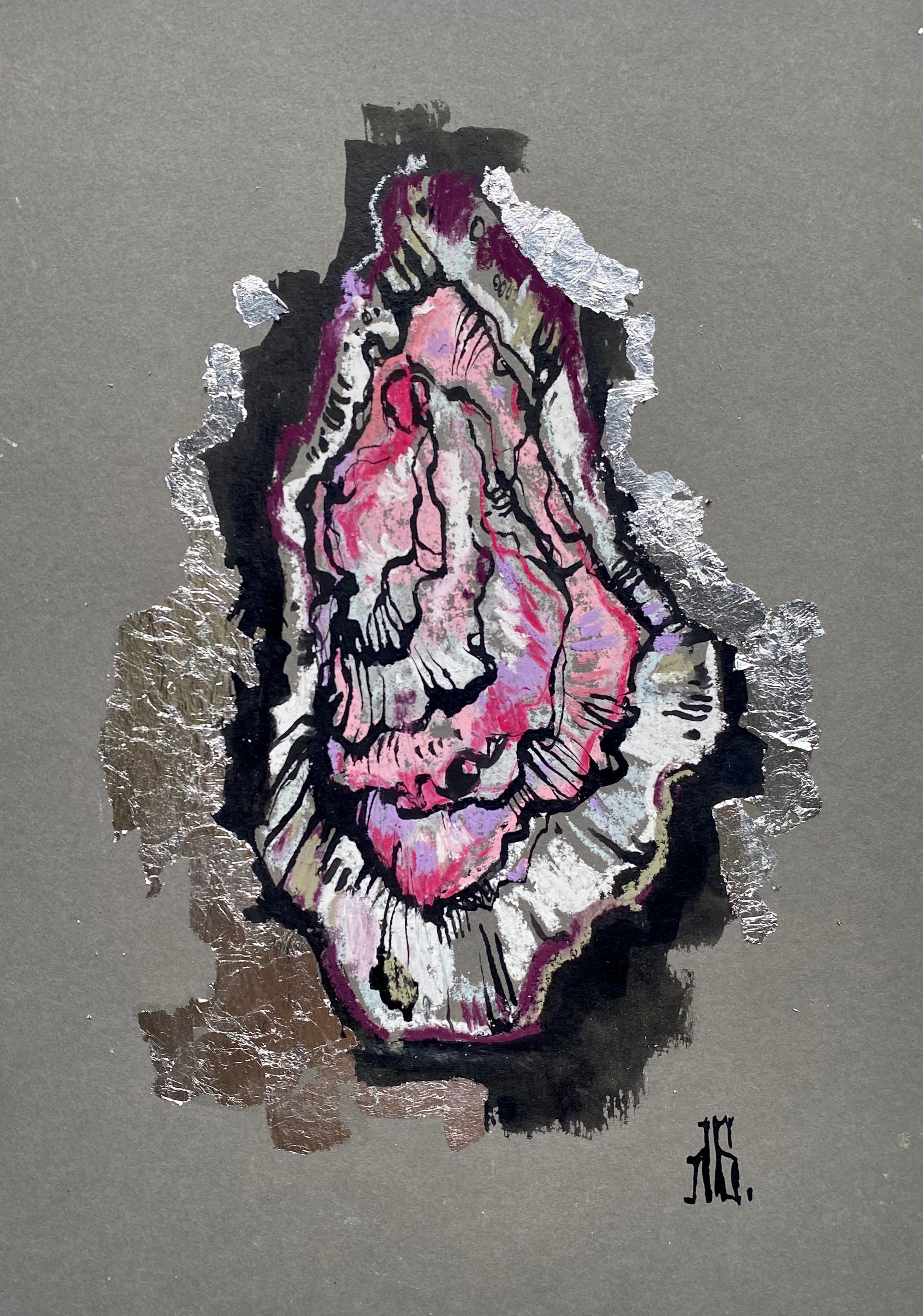 Лиза Бородинова (Авторская графика - 
                  15 x 22 см) Устрица нежно-розовая с серебром