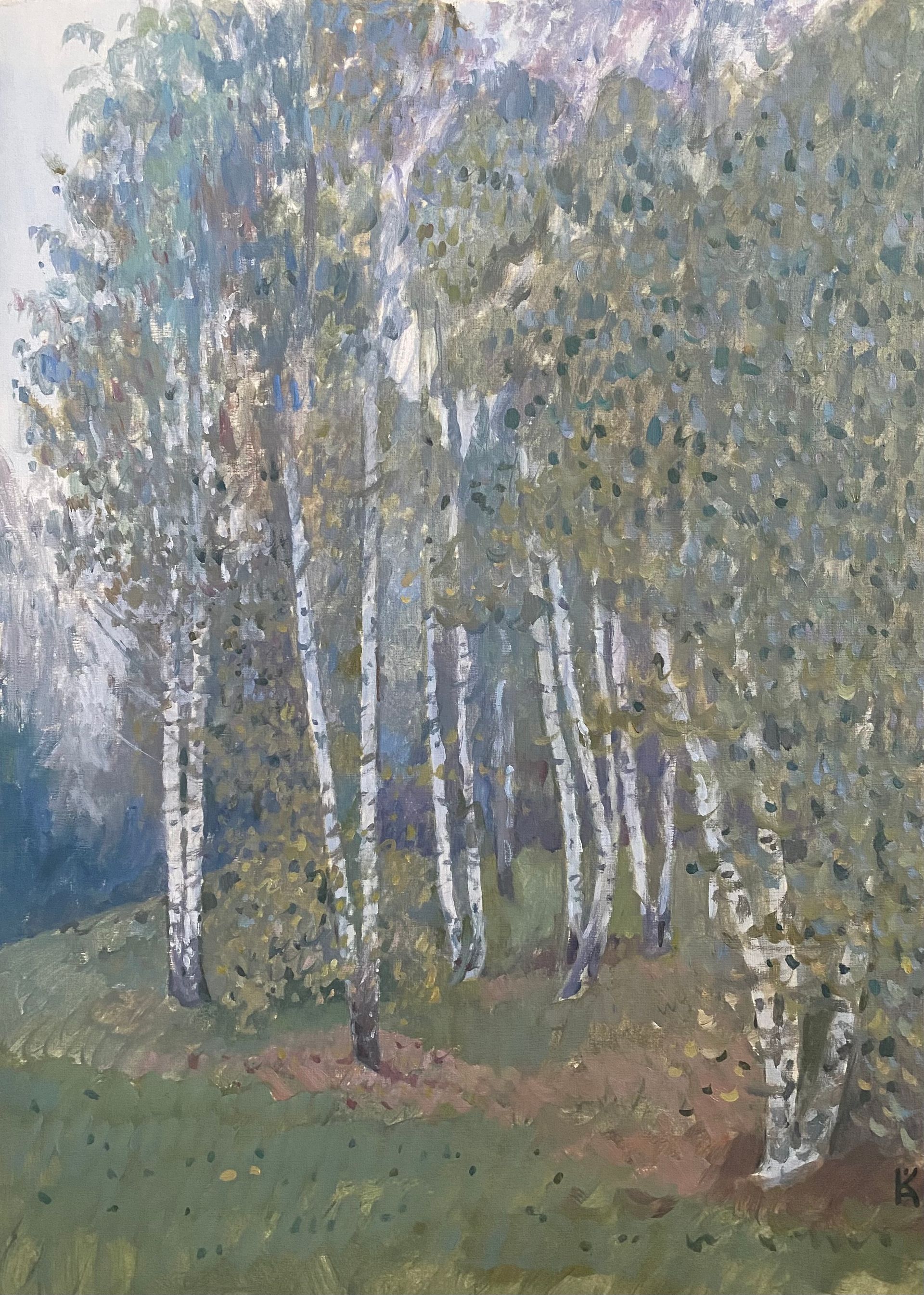 Алексей Кротов (Авторская графика - 
                  30 x 42 см) Вид из окна. Туманное утро. Березовая роща