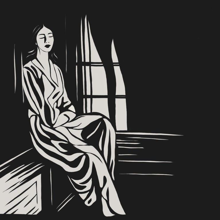 Нина Цориева (Картина, живопись - 
                  50 x 50 см) Одинокая у окна