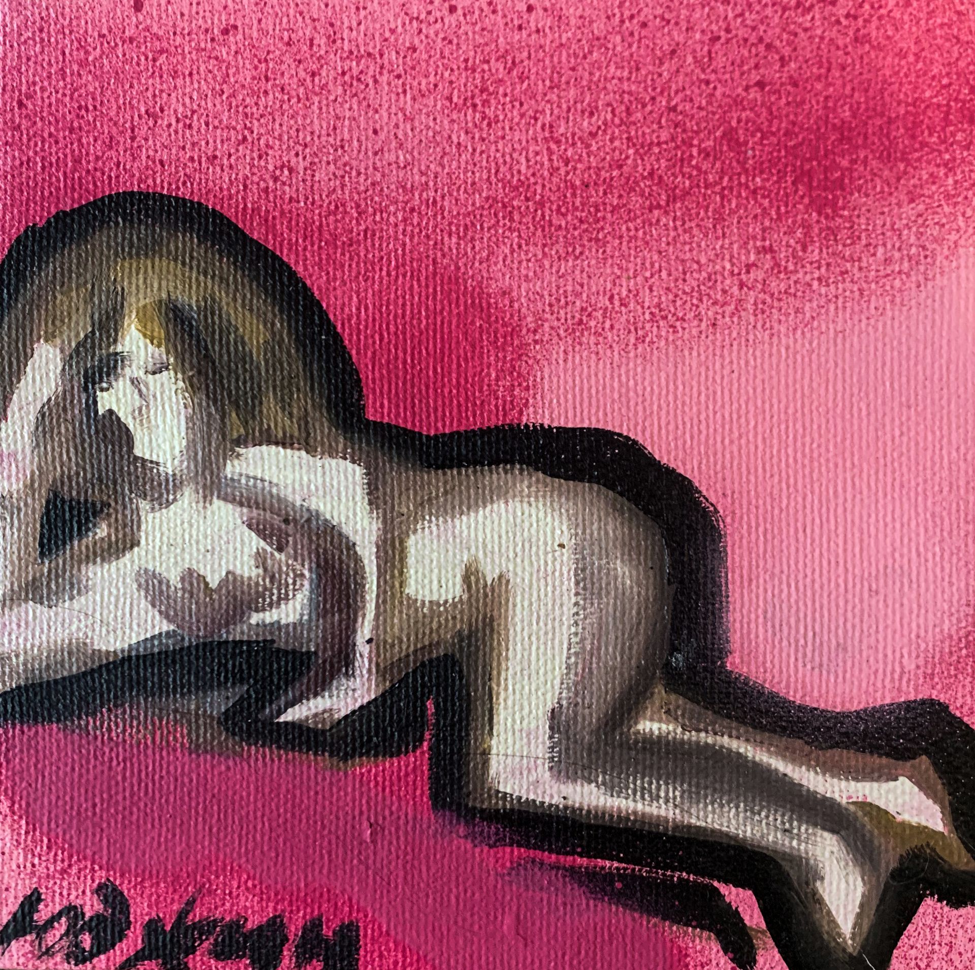 Юджин (Картина, живопись - 
                  18 x 18 см) Девушка на розовом