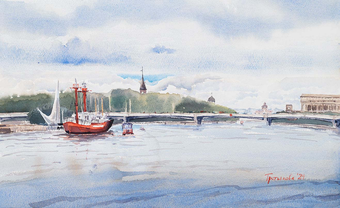 Юлия Третьякова (Авторская графика - 
                  54 x 33 см) Вид на эстакадный мост, г. Калининград
