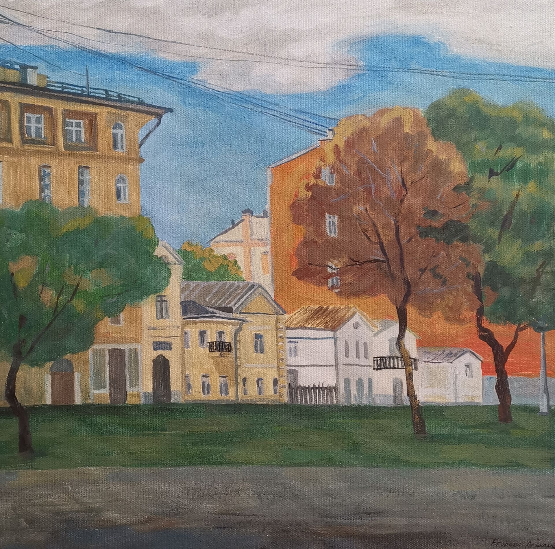 Александра Егорова (Картина, живопись - 
                  50 x 50 см) По дороге в Лужники