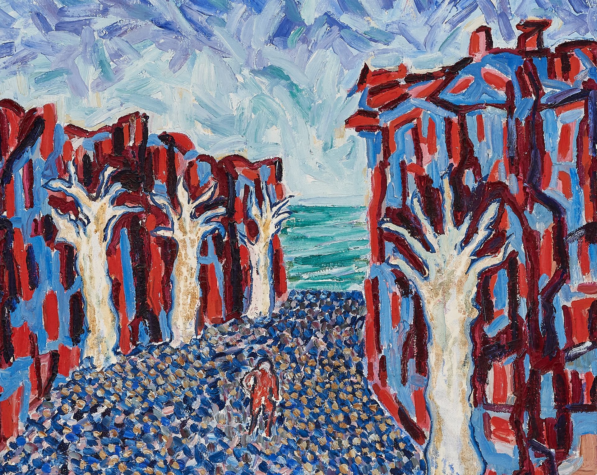 Александр Лозовой (Картина, живопись - 
                  89 x 70 см) Улица с белыми деревьями
