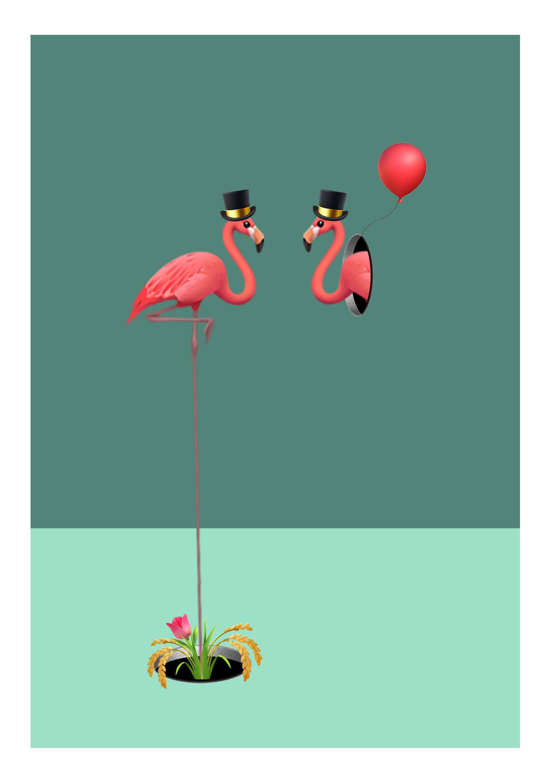 Александр Зайцев (Графика цифровая (принты) - 
                  29 x 21 см) Встреча с собой. Фламинго