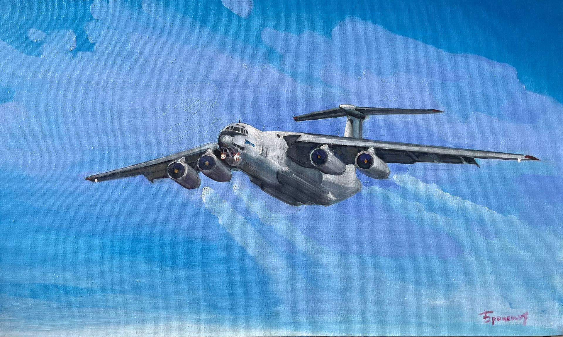Ольга Бронских (Картина, живопись - 
                  50 x 30 см) Самолет Ил-76