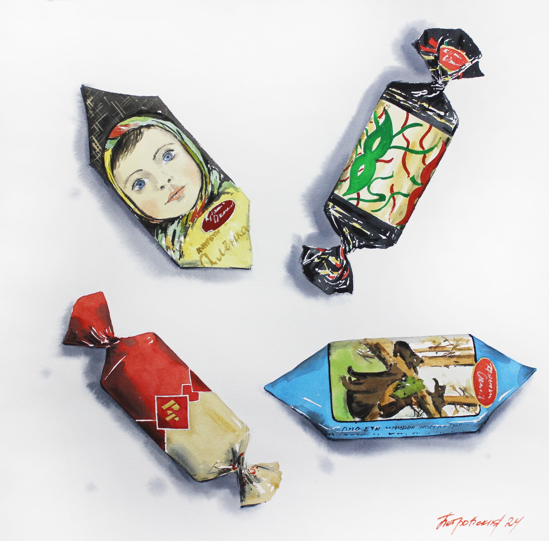 Ирина Петровская (Авторская графика - 
                  50 x 50 см) Конфеты
