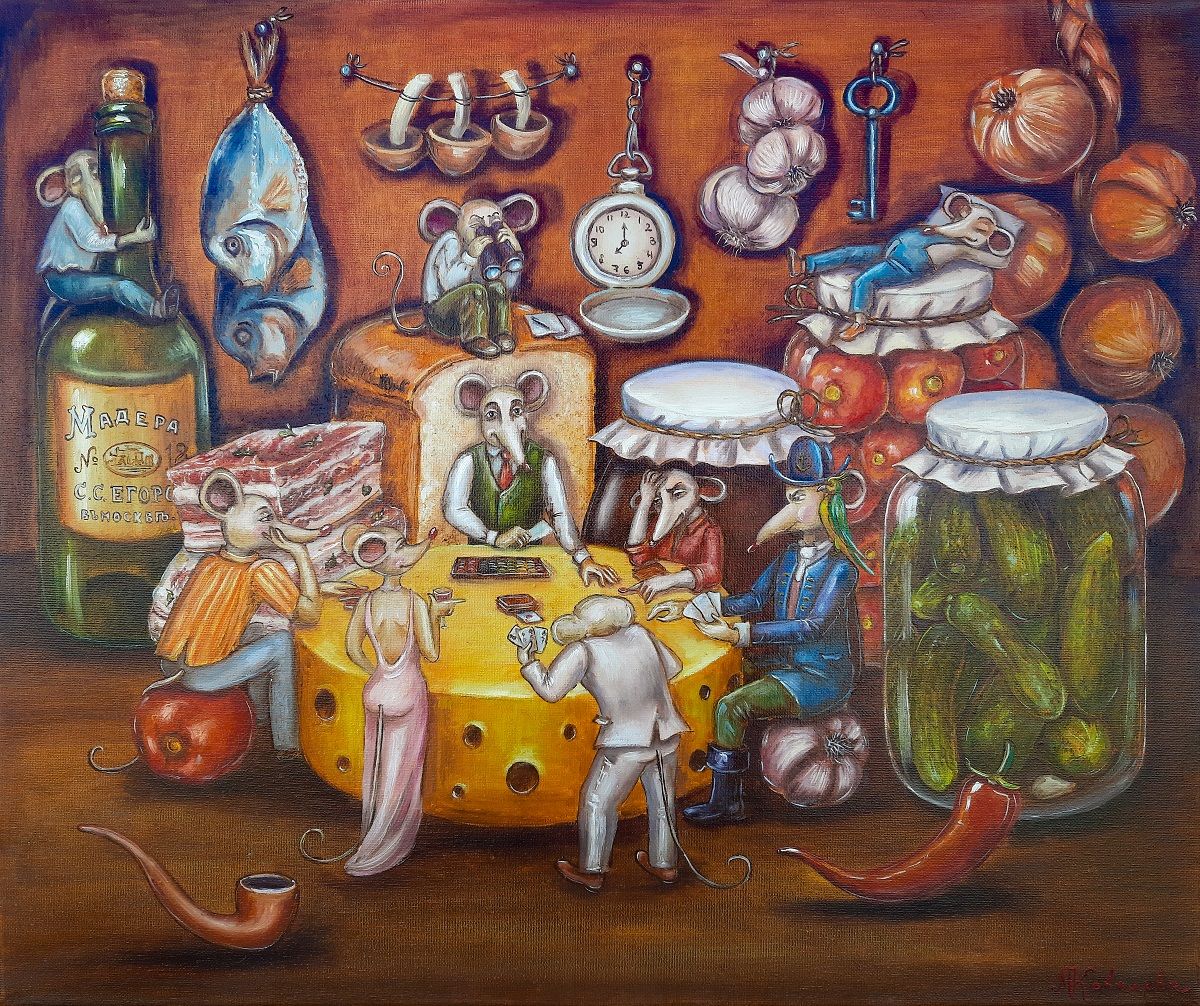 Марина Ковалева (Картина, живопись - 
                  60 x 50 см) Карточный клуб