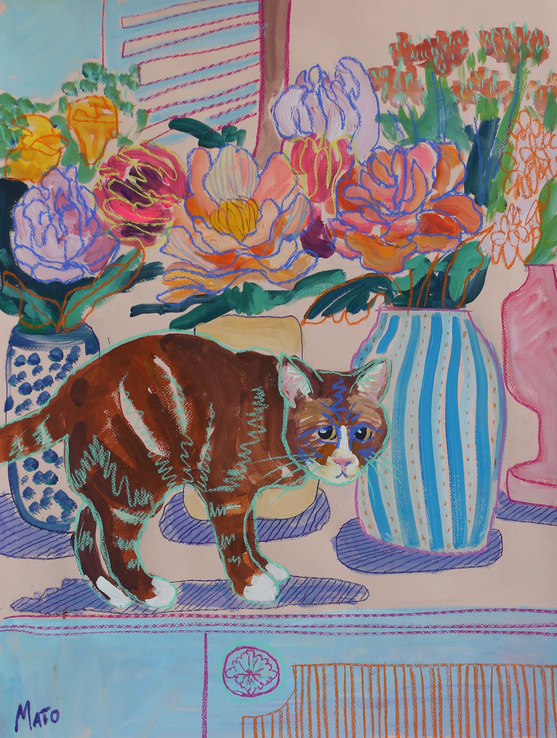 Александра Мато (Авторская графика - 
                  50 x 65 см) Кот в цветах