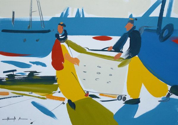 Алексей Ланцев (Картина, живопись - 
                  60 x 40 см) Выгружают рыбу. Чивитавекья