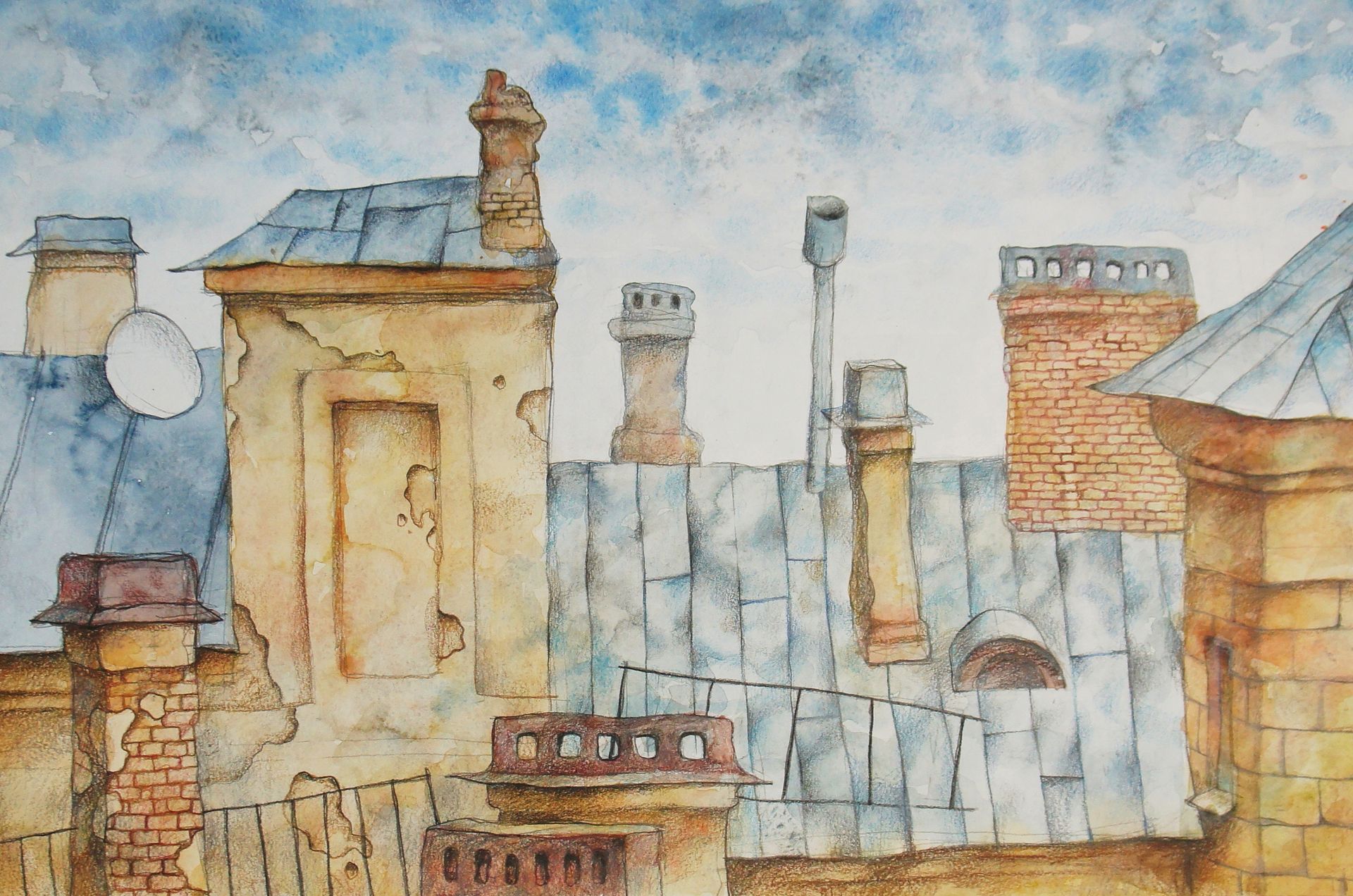 Анастасия Крушельницкая (Авторская графика - 
                  58 x 37 см) Крыша