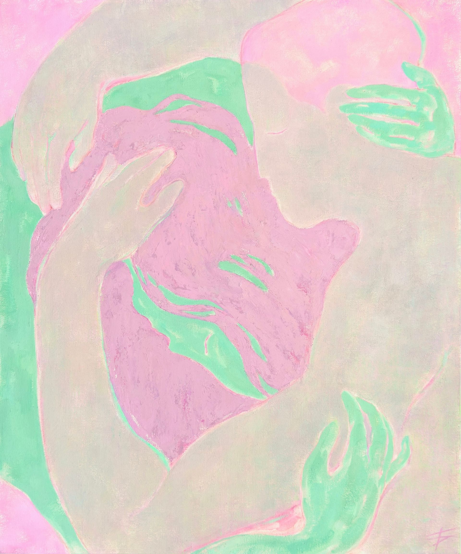 Екатерина Богданкова (Картина, живопись - 
                  50 x 60 см) Вдвоём. Розовый, зелёный, бежевый