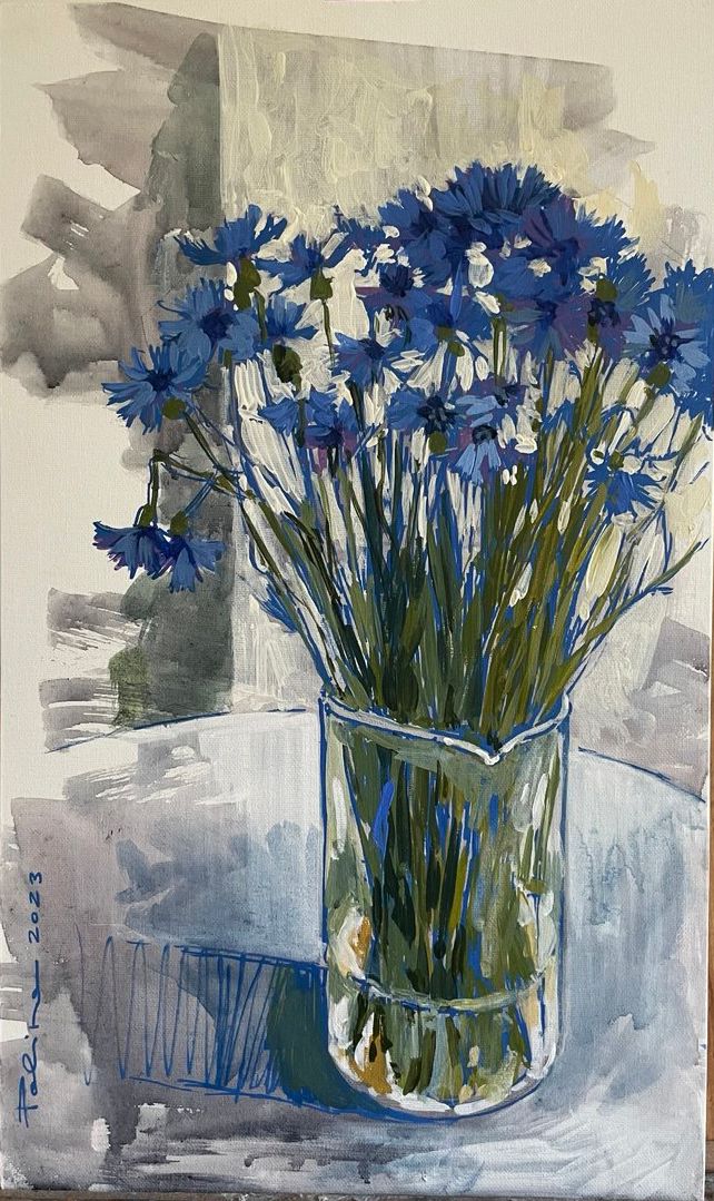 Полина Ратуш (Авторская графика - 
                  30 x 50 см) Васильки