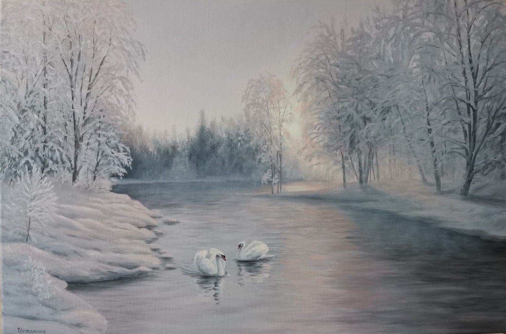 Елена Истомина (Картина, живопись - 
                  60 x 40 см) Запорошила все зима