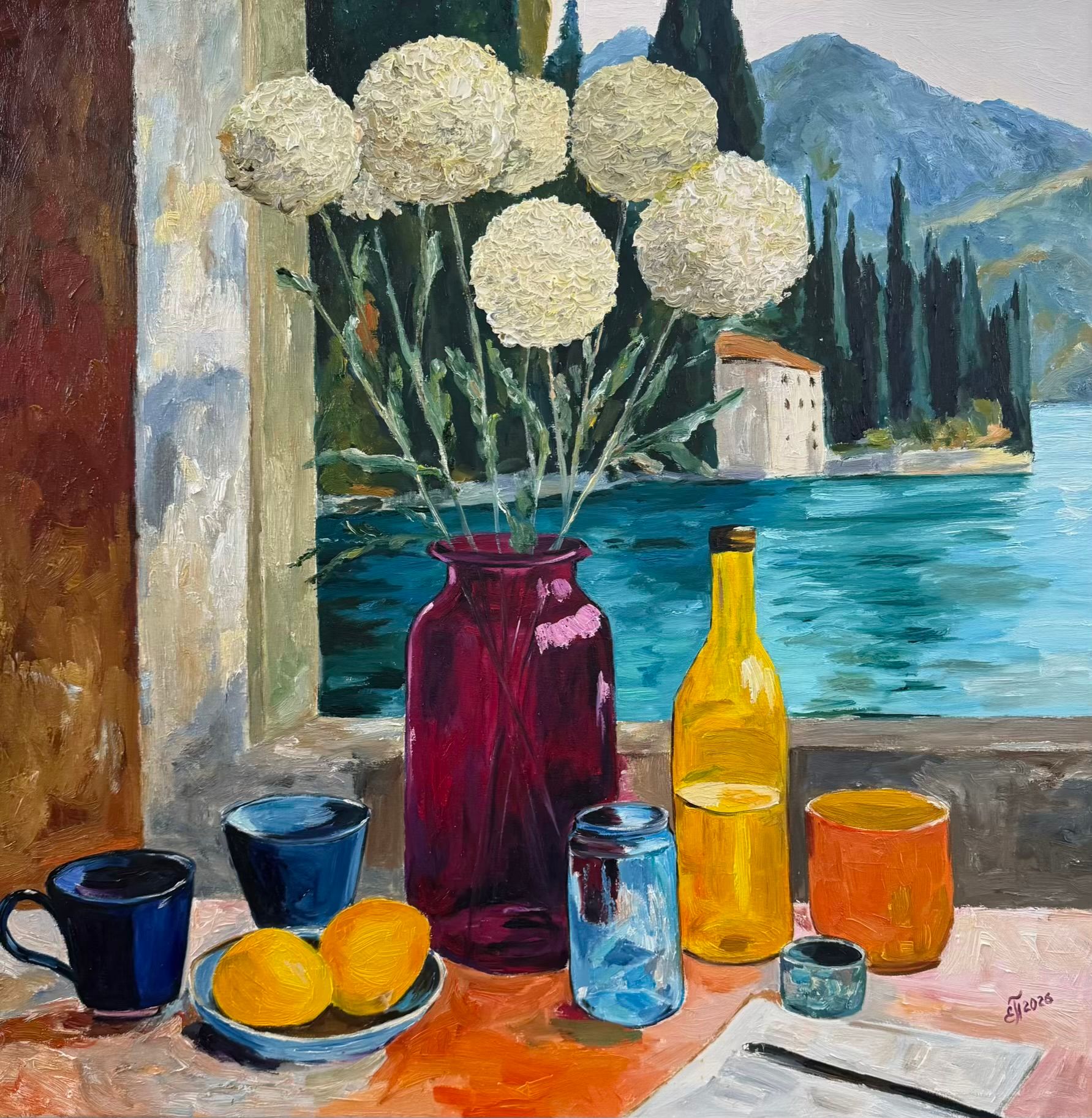 Елена Полищук (Картина, живопись - 
                  70 x 70 см) Когда вид вдохновляет