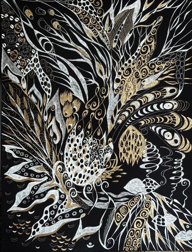 Ирина Шумская (Авторская графика - 
                  50 x 64 см) Хвост жар-птицы