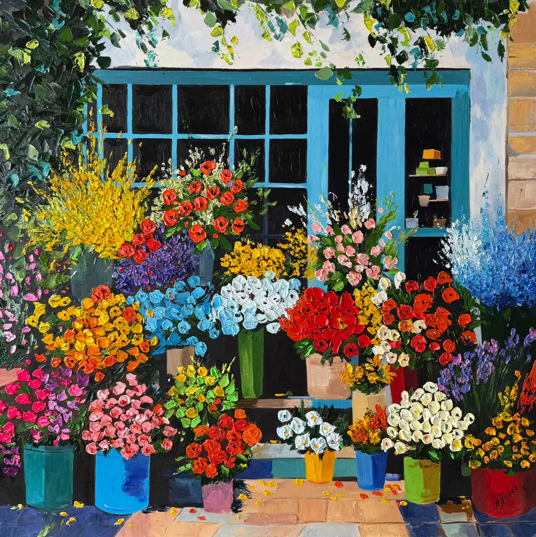 Елена Полищук (Картина, живопись - 
                  70 x 70 см) Цветы на счастье