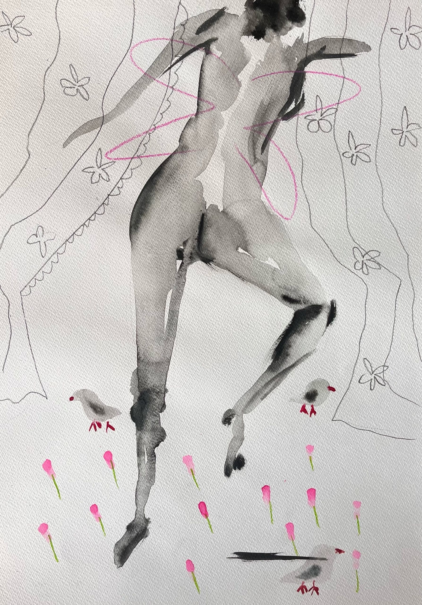 Лина Кордюченко (Авторская графика - 
                  30 x 40 см) В окошке