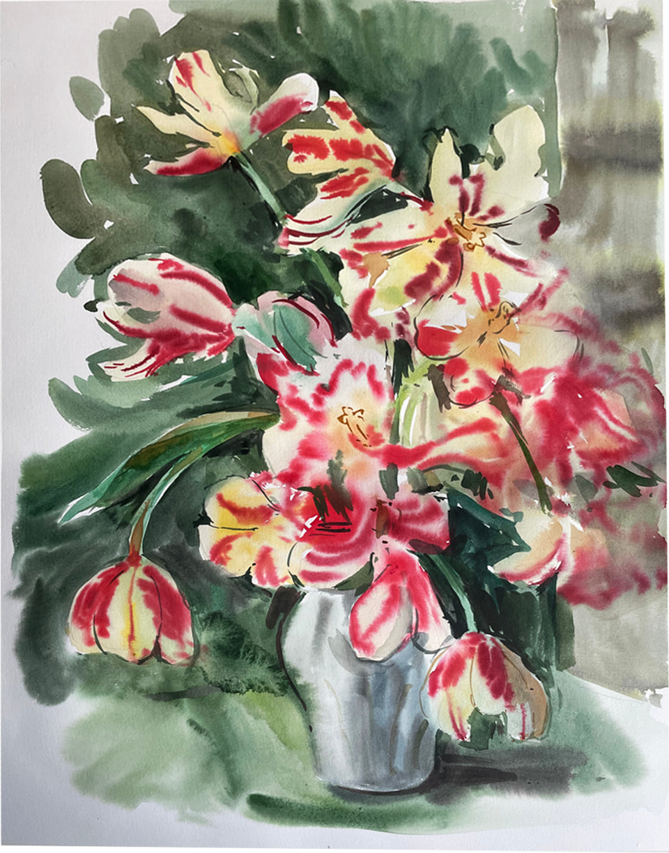 Полина Ратуш (Авторская графика - 
                  55 x 75 см) Полосатые тюльпаны