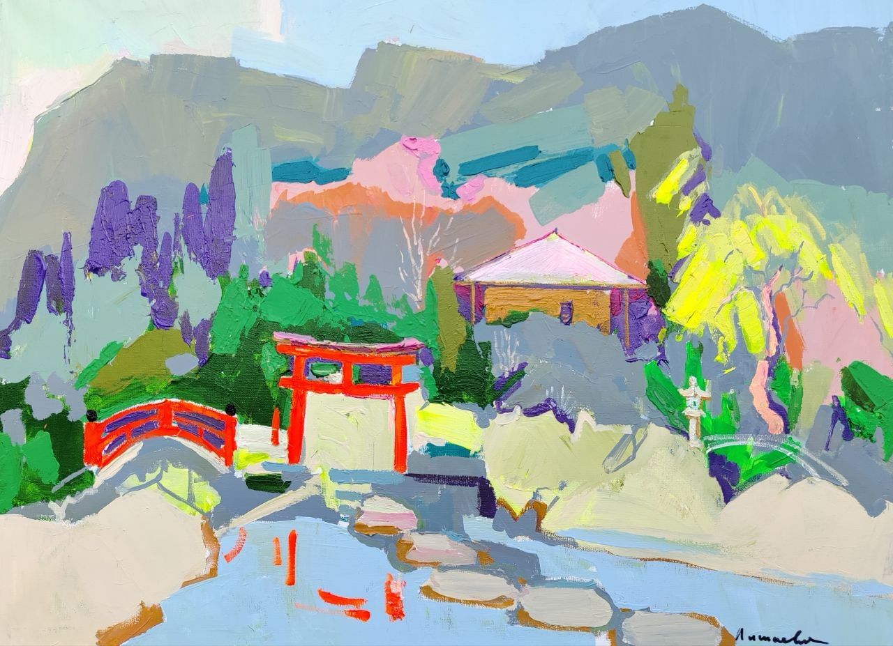 Олеся Лишаева (Картина, живопись - 
                  80 x 60 см) Японский сад 6 чувств