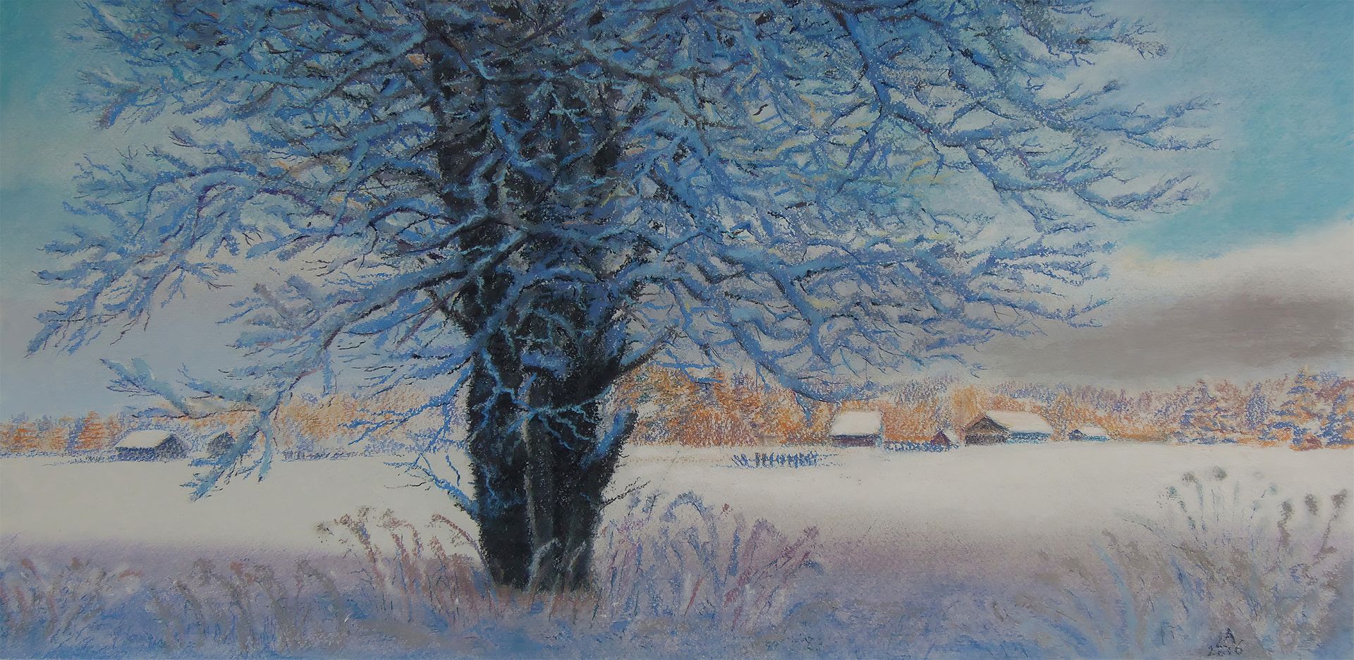 Александра Ларионова (Авторская графика - 
                  70 x 34 см) Морозное утро