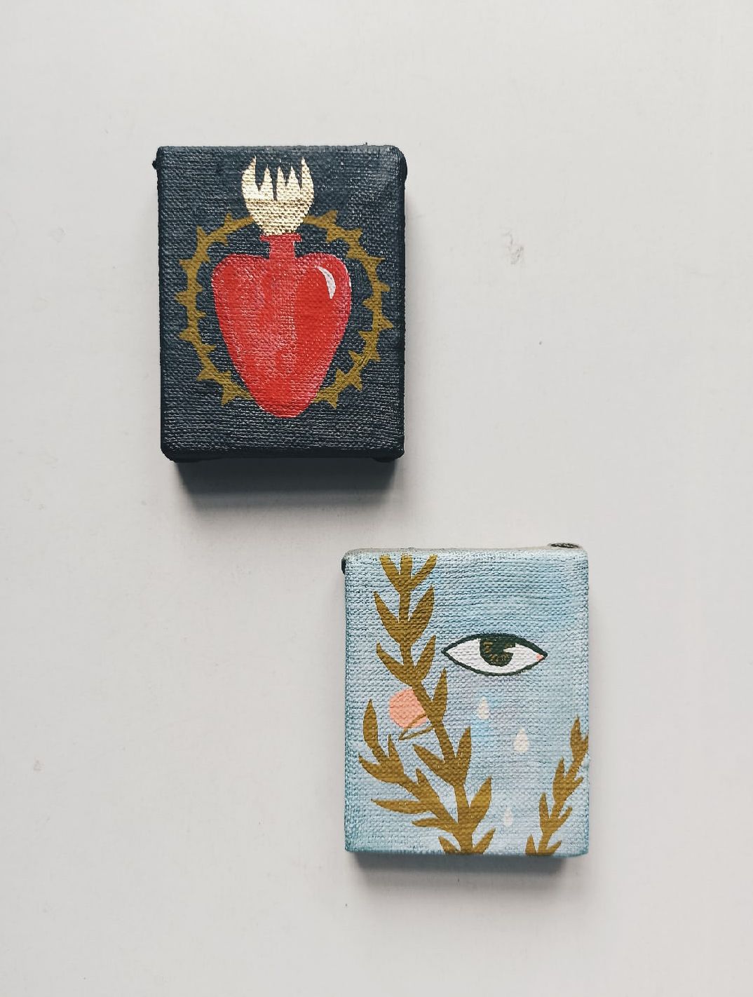 Елизавета Залиева (Картина, живопись - 
                  6 x 8 см) Диптих: «Горящее сердце» и «Русалка»
