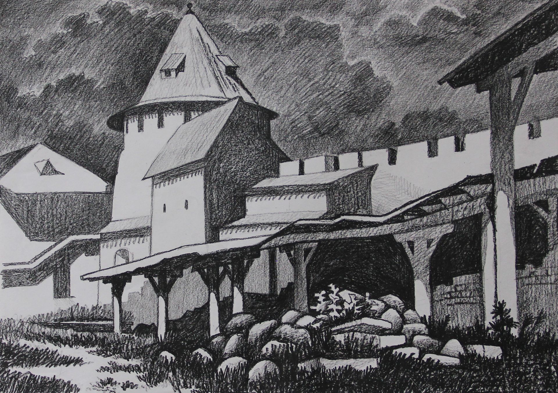 Витана Маковская (Авторская графика - 
                  45 x 32 см) Гроза. Кремль Великого Новгорода