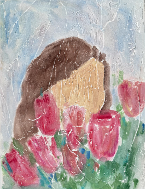 Наталья Чобанян (Картина, живопись - 
                  30 x 40 см) Портрет с тюльпанами