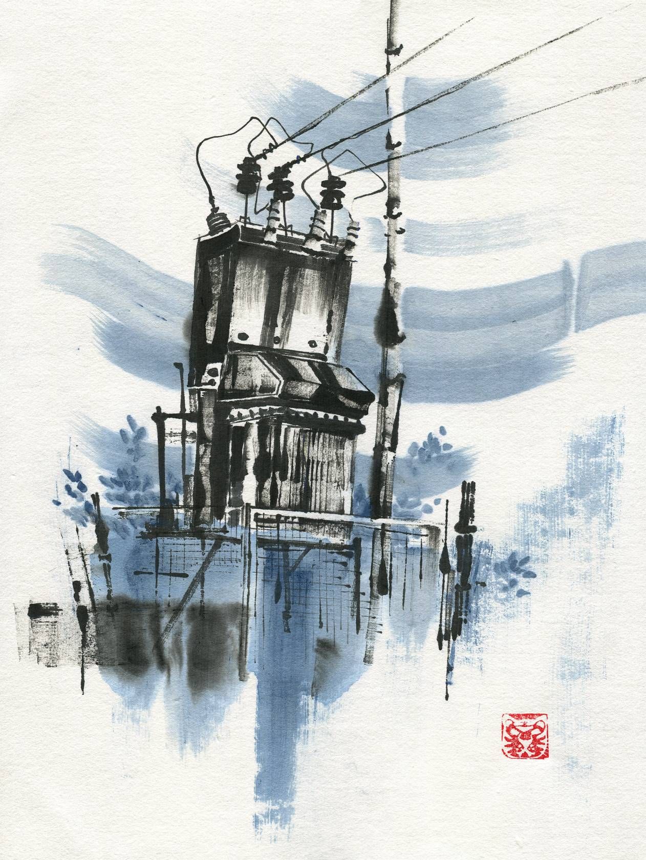 Ольга Безлепкина (Авторская графика - 
                  30 x 40 см) Сельский пейзаж №5