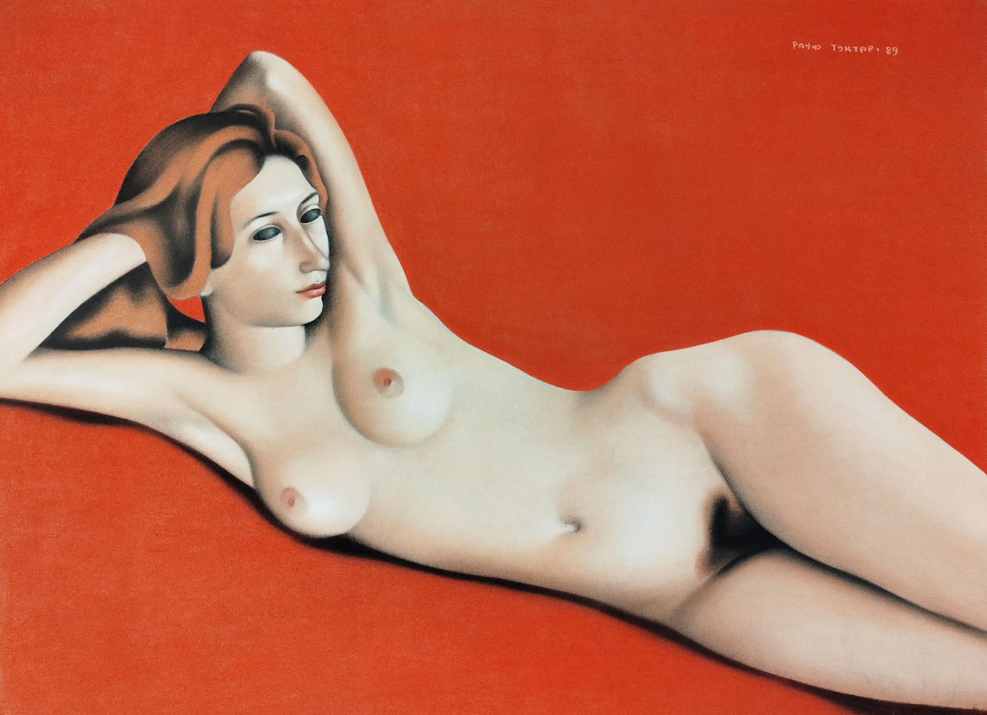 Рауф Туктар (Авторская графика - 
                  100 x 74 см) Обнаженная на красном