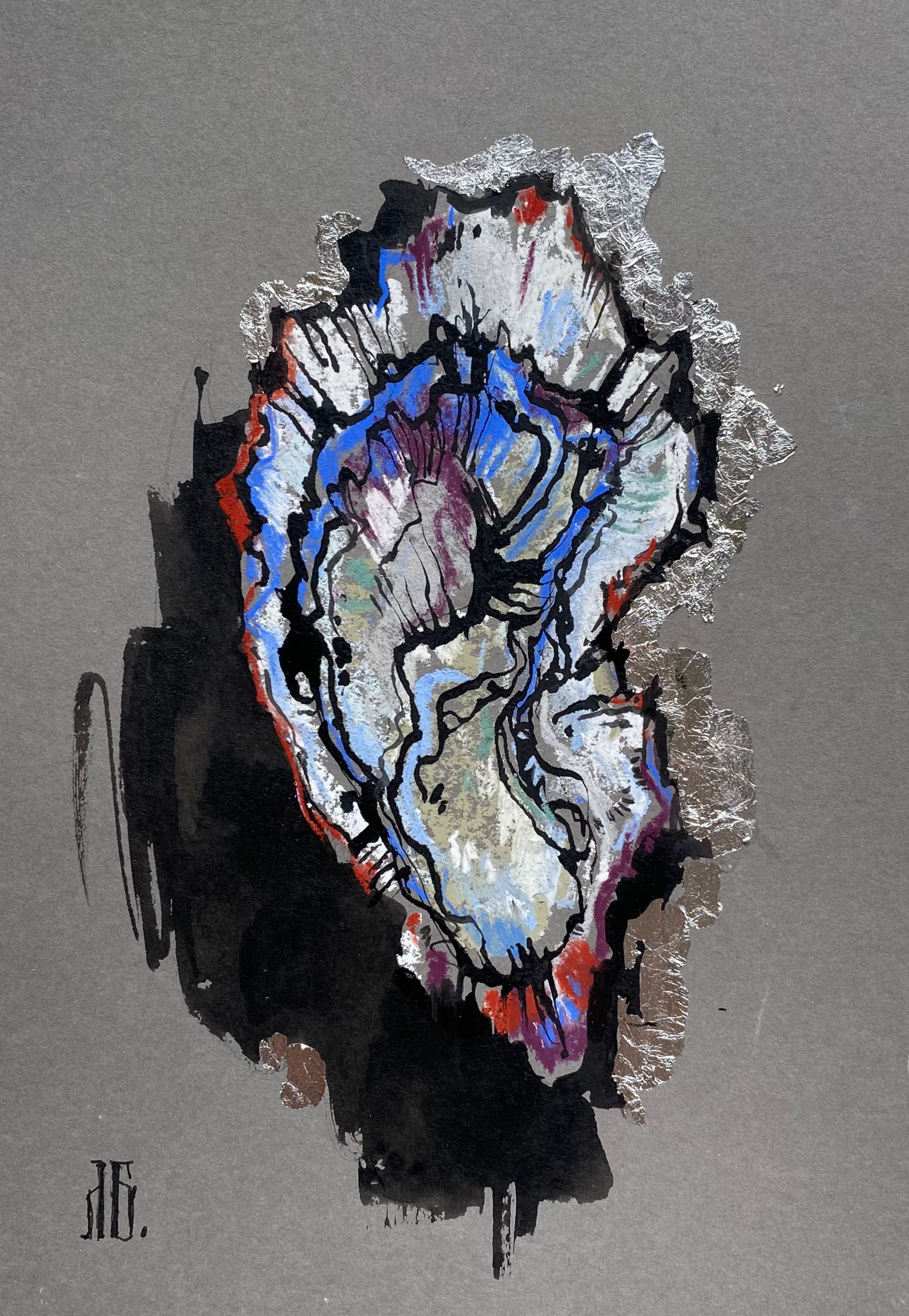 Лиза Бородинова (Авторская графика - 
                  15 x 22 см) Устрица кирпично-синяя с серебром