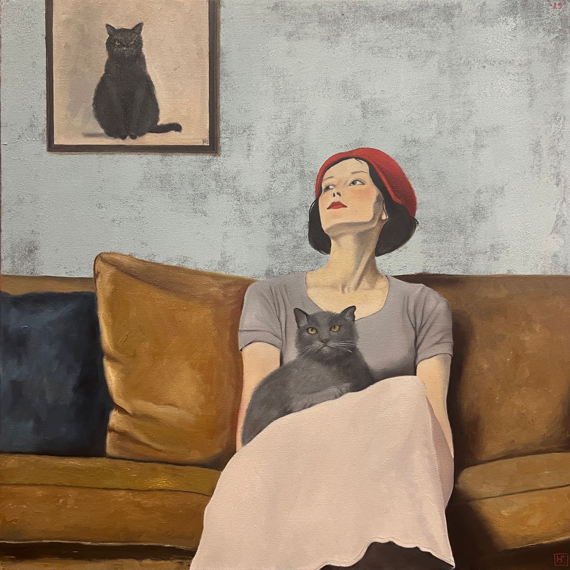 Нина Григель (Картина, живопись - 
                  60 x 60 см) Красная шапочка и серый кот