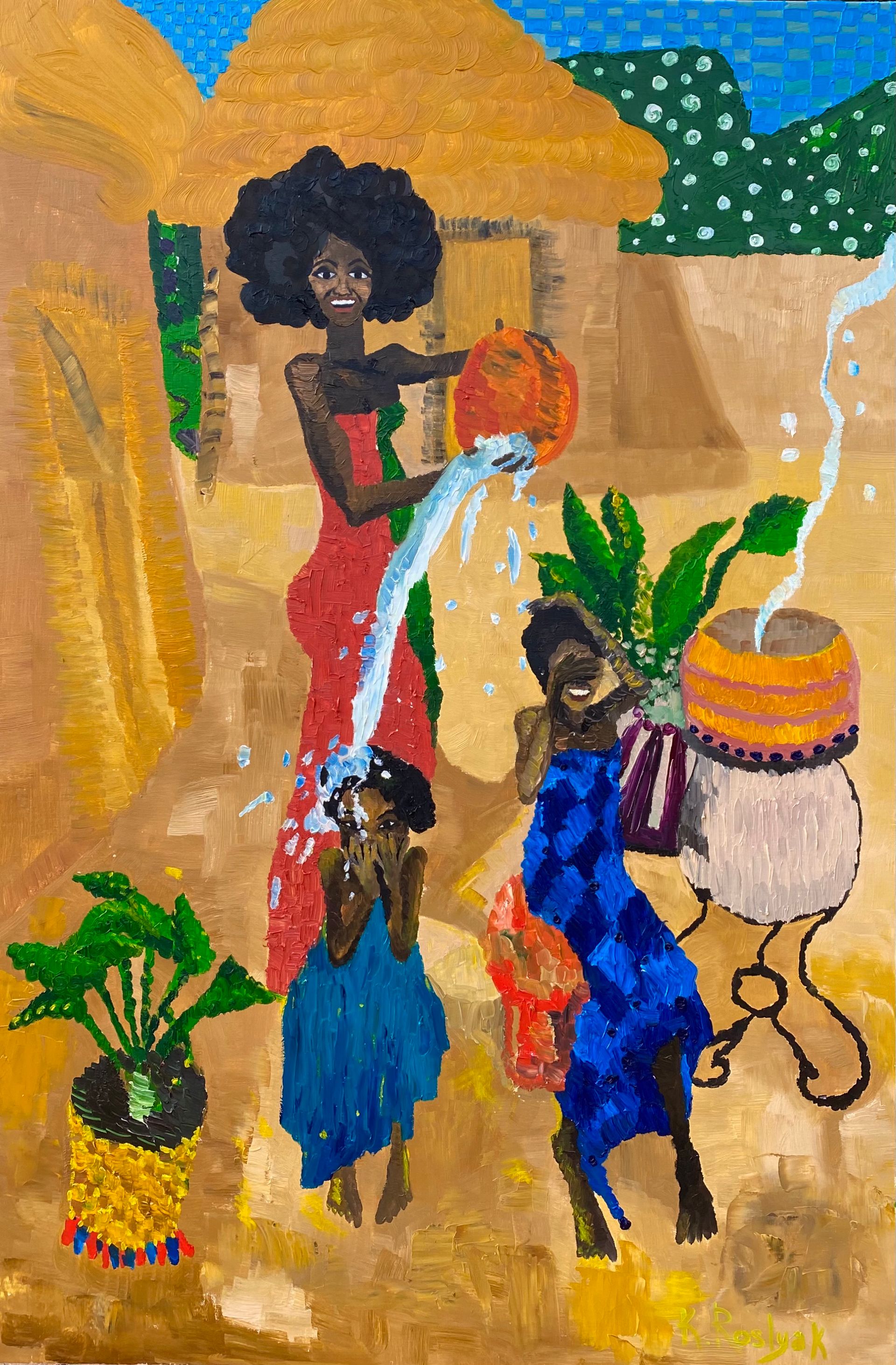 Каролина Росляк (Картина, живопись - 
                  80 x 120 см) Счастливое детство в Африке