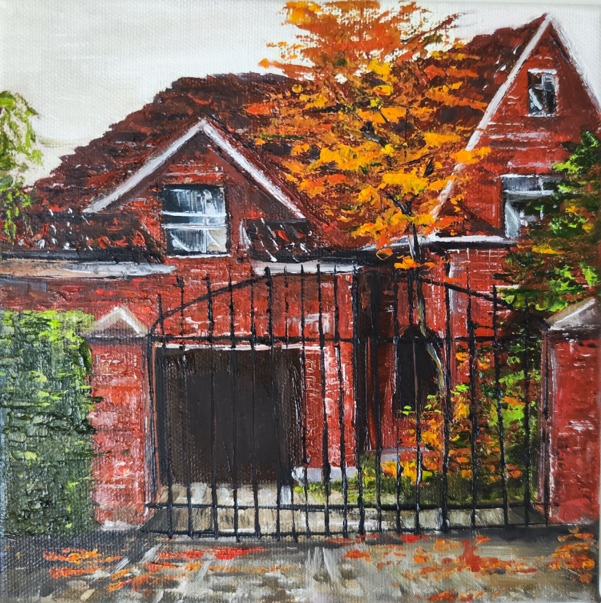 Мила Bezú (Картина, живопись - 
                  20 x 20 см) Red brick English house