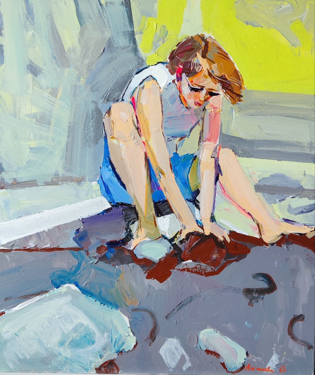 Олеся Лишаева (Картина, живопись - 
                  60 x 70 см) Строительство замка из песка