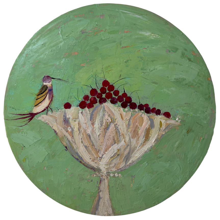 Санжар Джаббаров (Картина, живопись - 
                  60 x 60 см) Ягоды и птичка