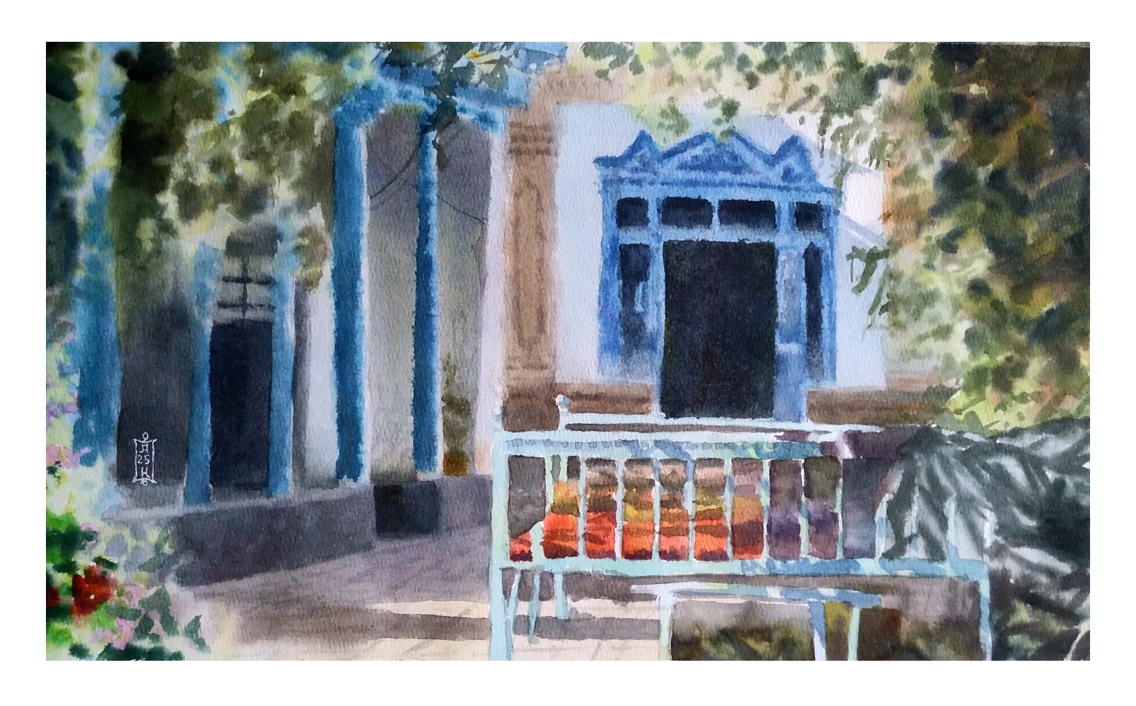 Александр Кормилицын (Авторская графика - 
                  42 x 25.5 см) Узбекский дворик