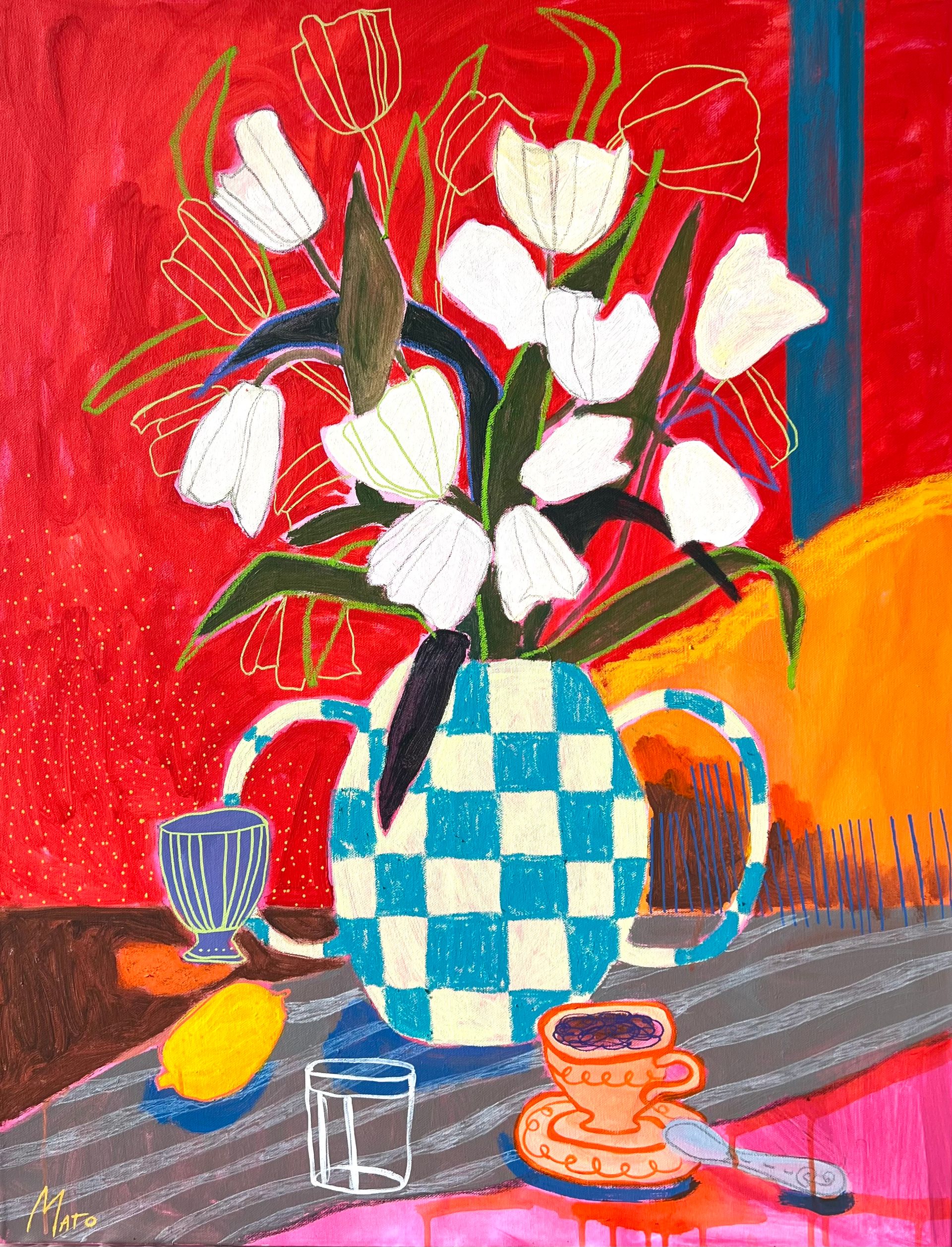 Александра Мато (Картина, живопись - 
                  70 x 85 см) Ваза с белыми тюльпанами