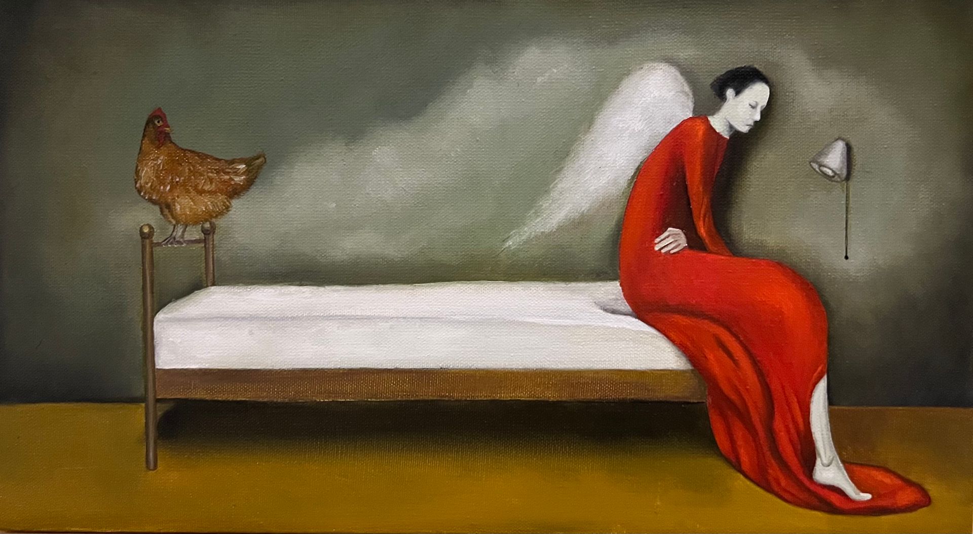 Нина Григель (Картина, живопись - 
                  45 x 25 см) Да не расстраивайся так, Наташа, меня мой хозяин тоже курицей называет