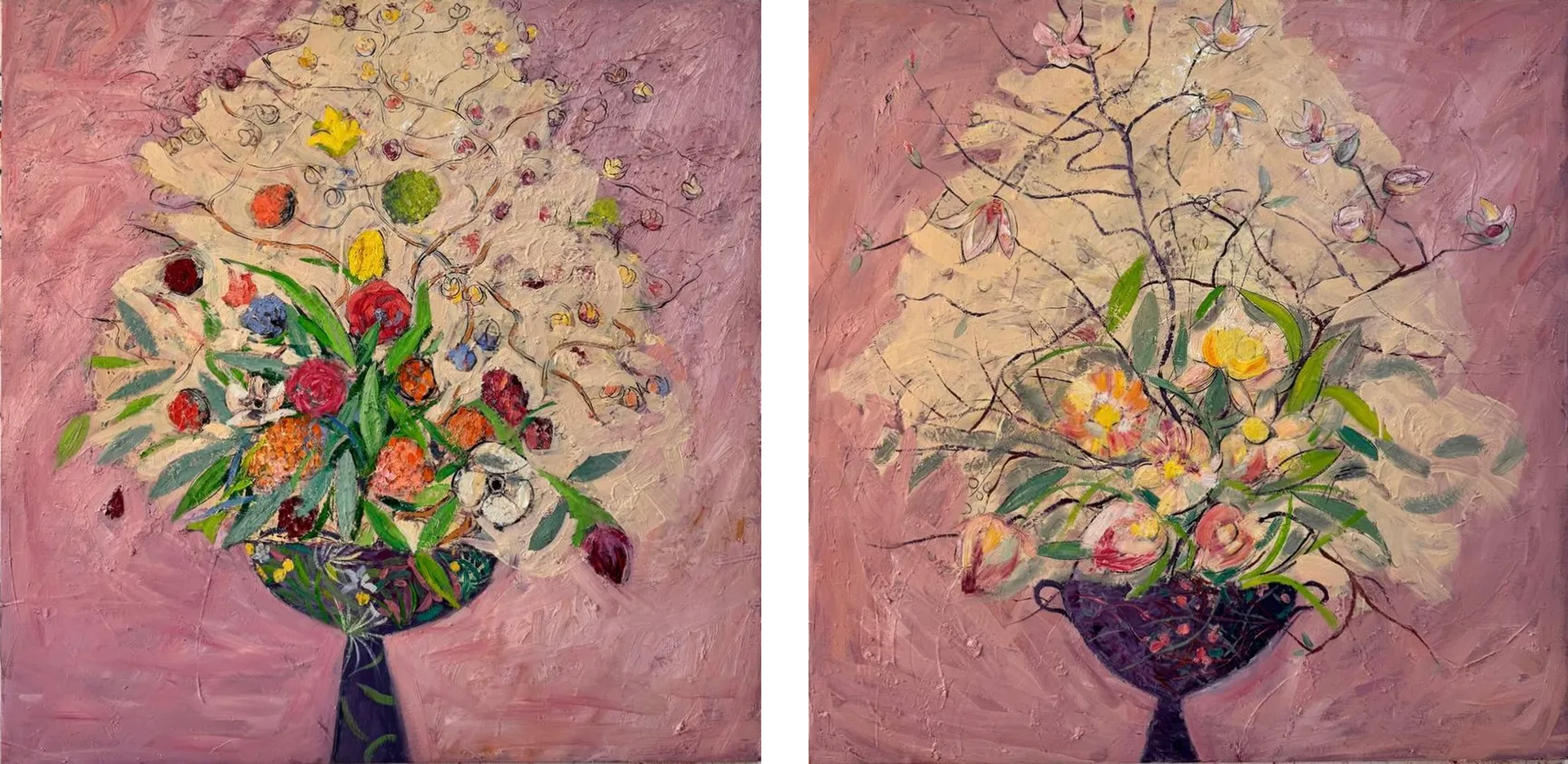 Санжар Джаббаров (Картина, живопись - 
                  240 x 120 см) Диптих "Букеты"