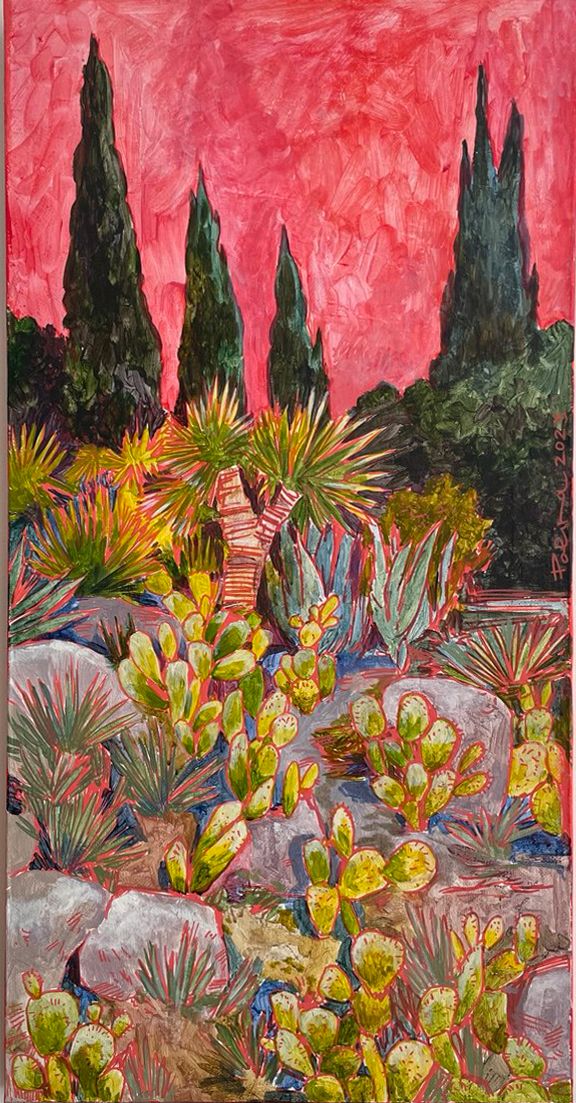 Полина Ратуш (Картина, живопись - 
                  40 x 70 см) Красные кипарисы