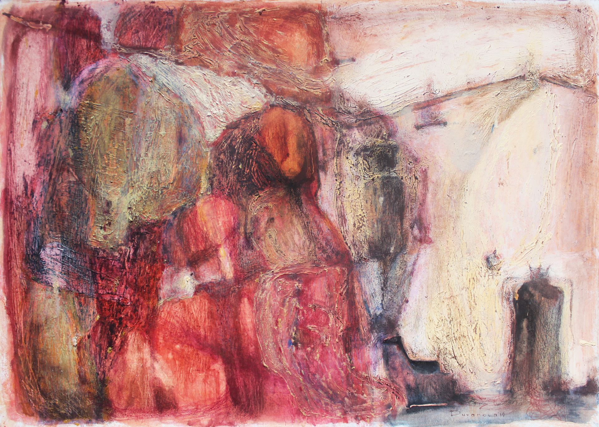 Елена Дуванова (Авторская графика - 
                  69 x 49 см) Красная крыша, синее кресло