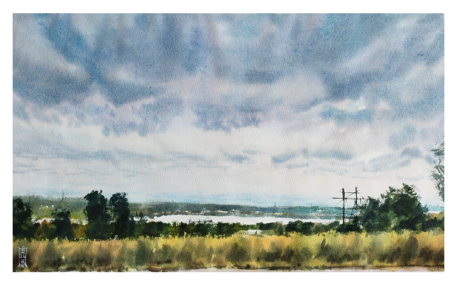 Александр Кормилицын (Авторская графика - 
                  42 x 25.7 см) Облака над Камскими просторами