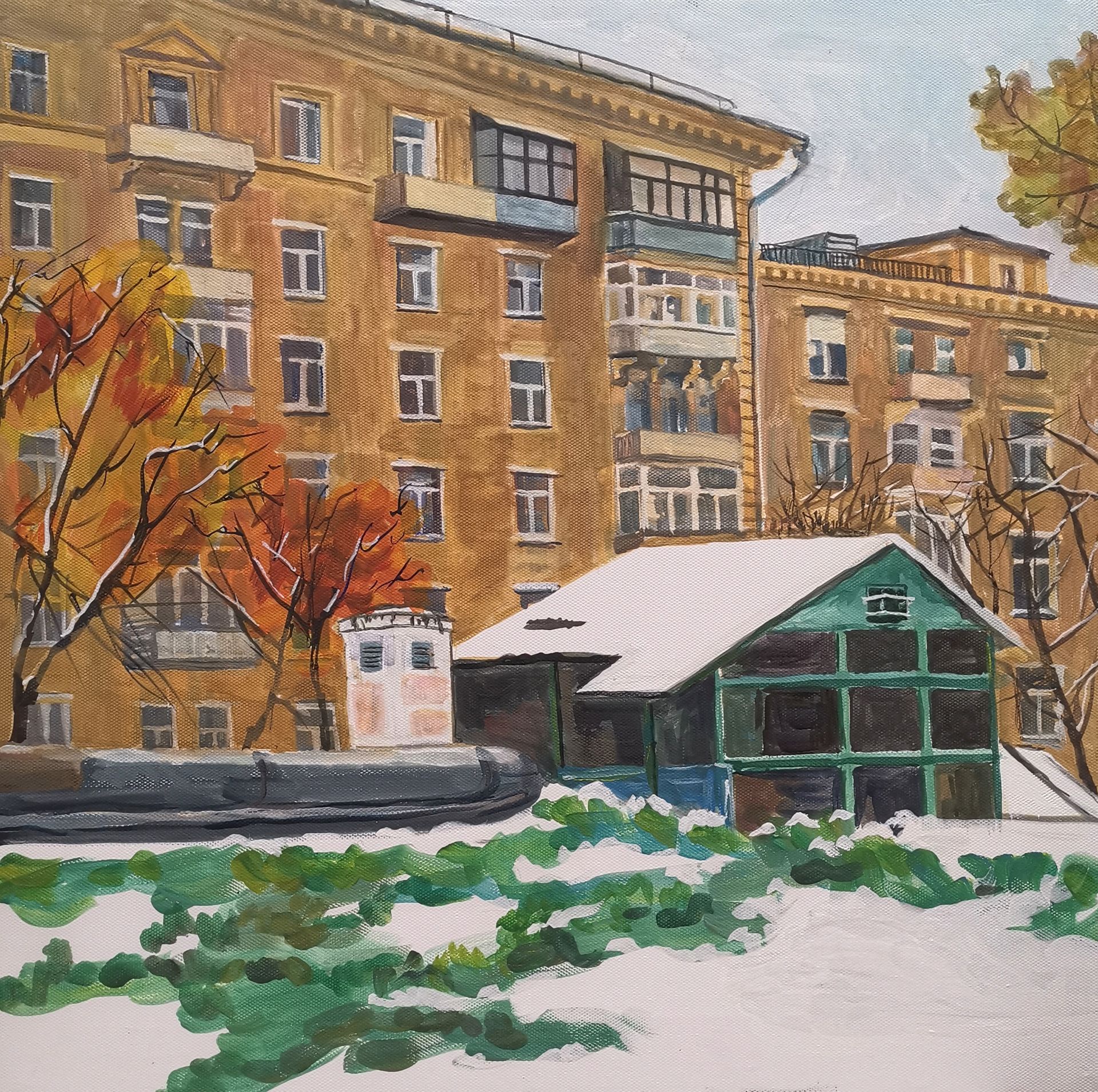 Александра Егорова (Картина, живопись - 
                  40 x 40 см) Соседний двор