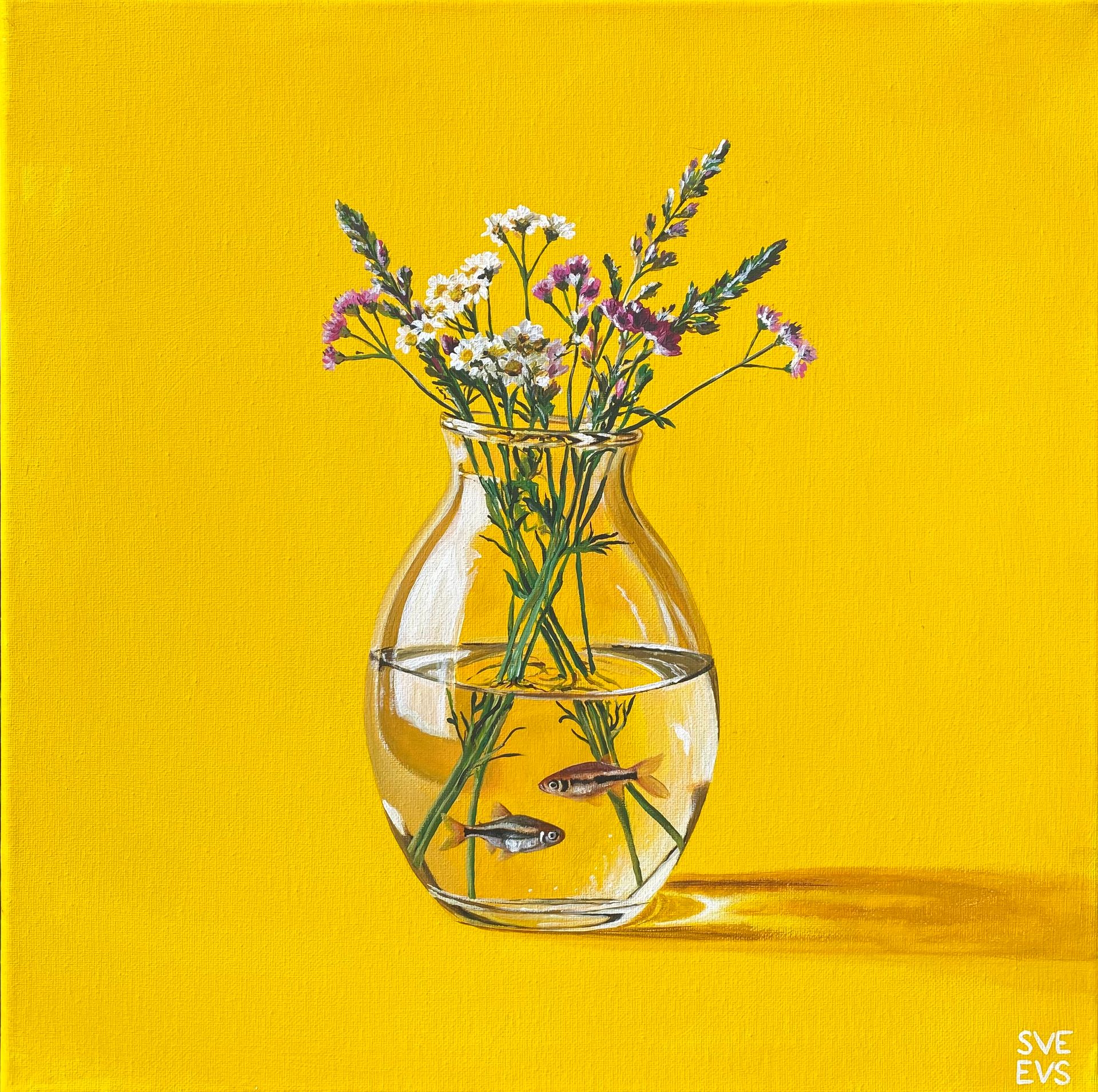 Светлана Евсеева (Картина, живопись - 
                  40 x 40 см) Сосуд (букет) на желтом